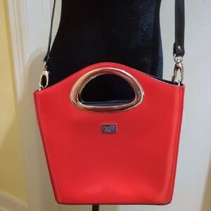 Beijo Vibrant Red Shoulder Bag with Metallic Highlights And Long Strap